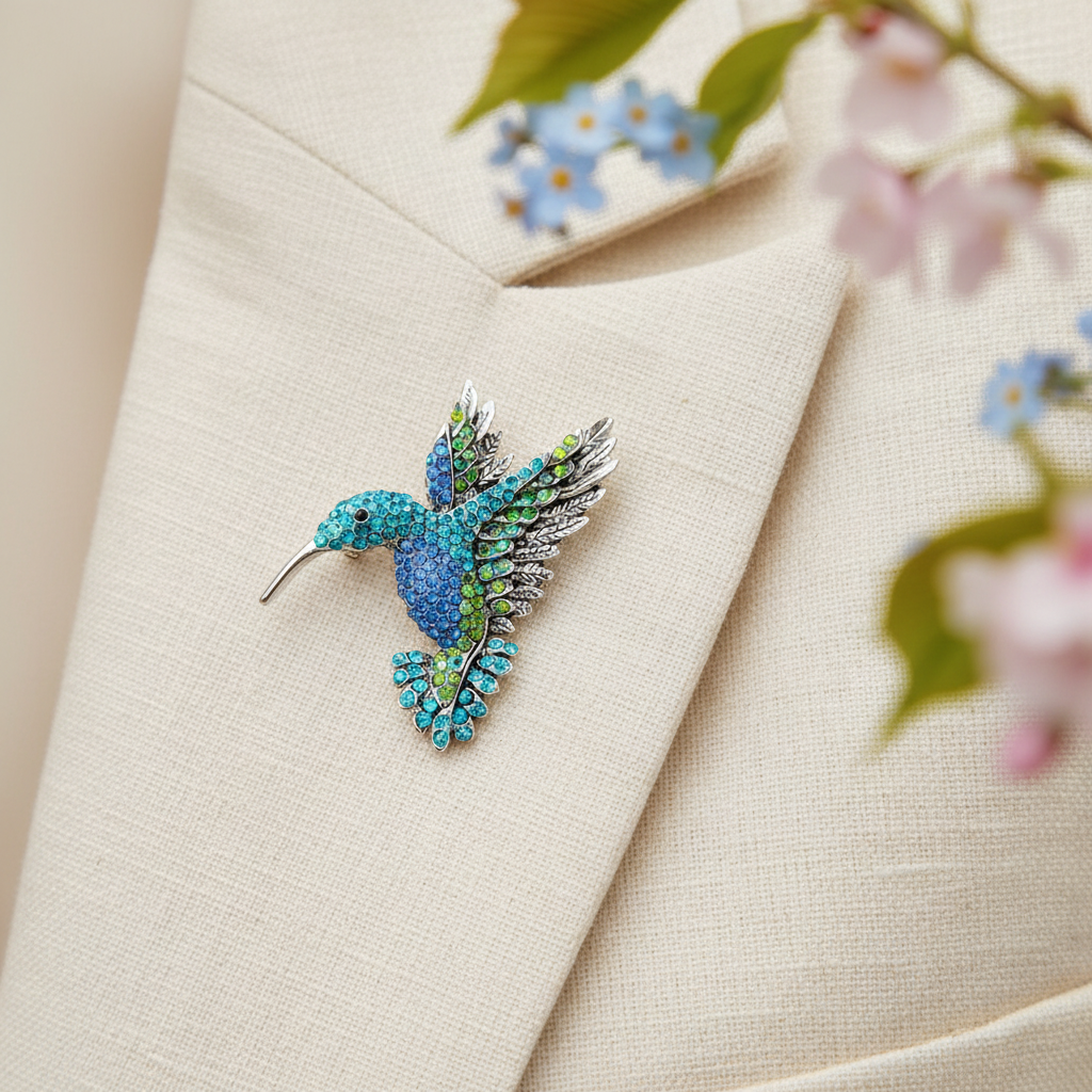 Blue Hummingbird Brooch Lifestyle Image