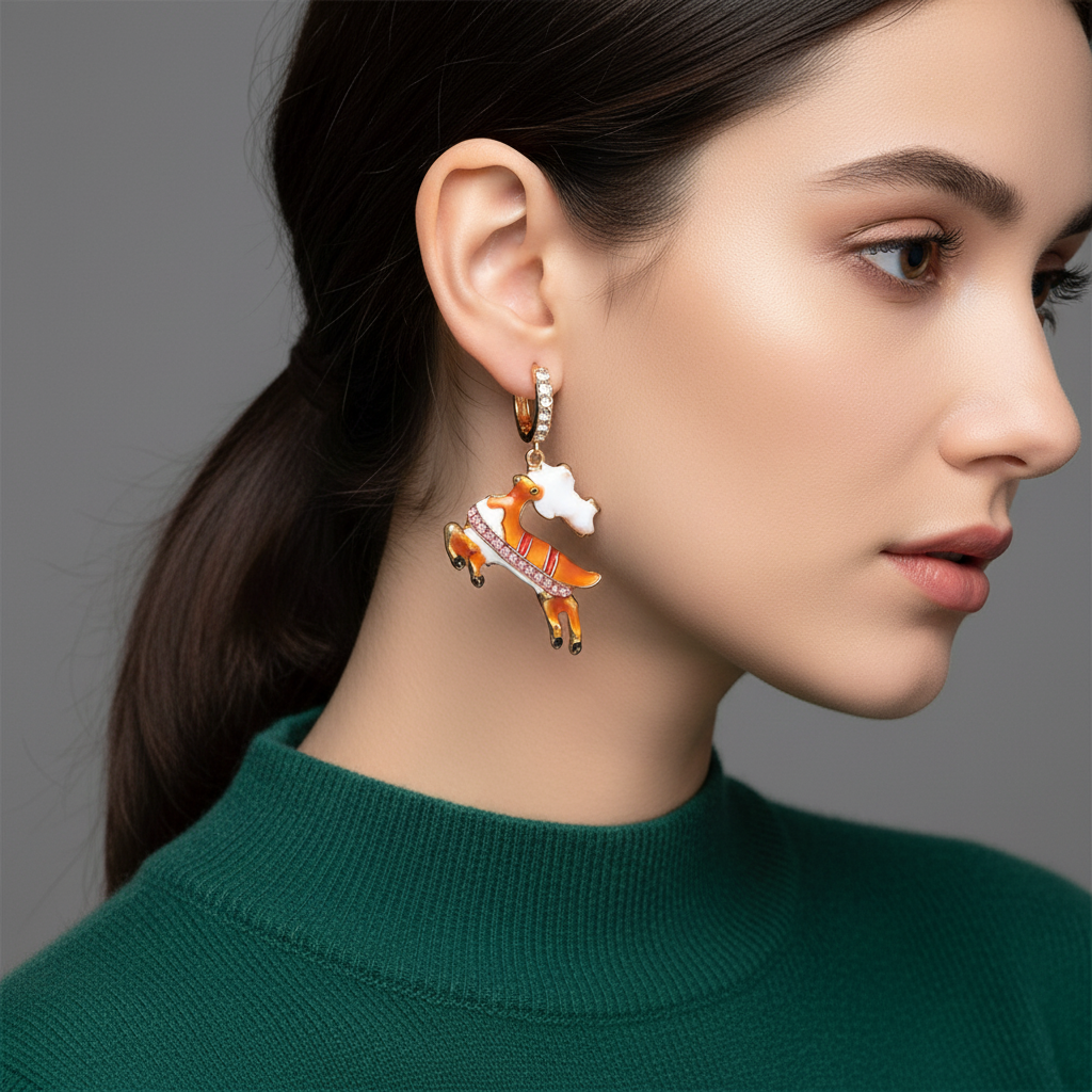 Crystal Reindeer Dangle Earrings Lifestyle Image