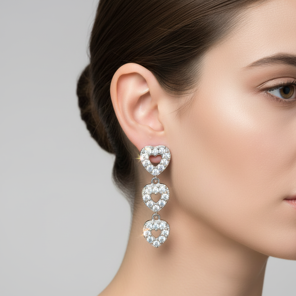 Rhodium Sterling Silver Earrings with Clear CZ - Lifestyle 2000x2000