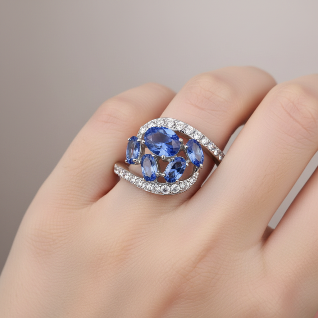 Sapphire Blue Cluster Ring Lifestyle Image