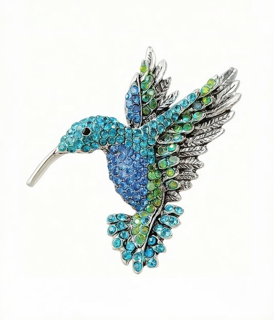 BLUE HUMMINGBIRD BROOCH