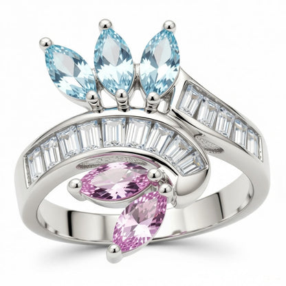 PINK BLUE TEAR CRYSTAL RING