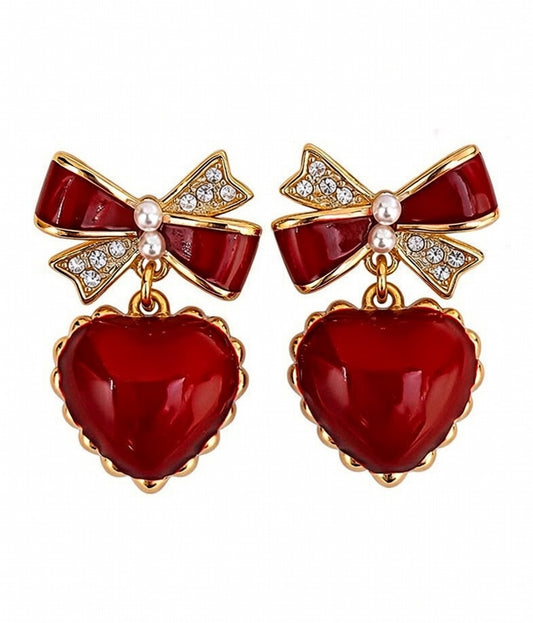 PUFFY HEART RIBBON EARRINGS