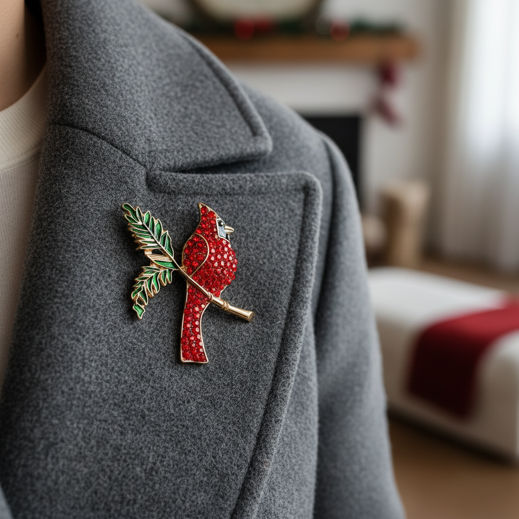 Cardinal Bird Brooch Lifestyle Image