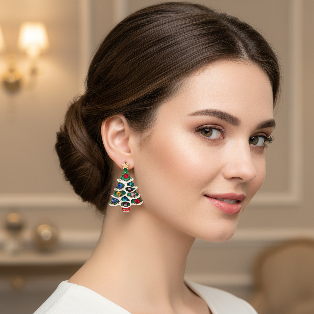 Crystal Christmas Tree Earrings Lifestyle Image - Smaller Size