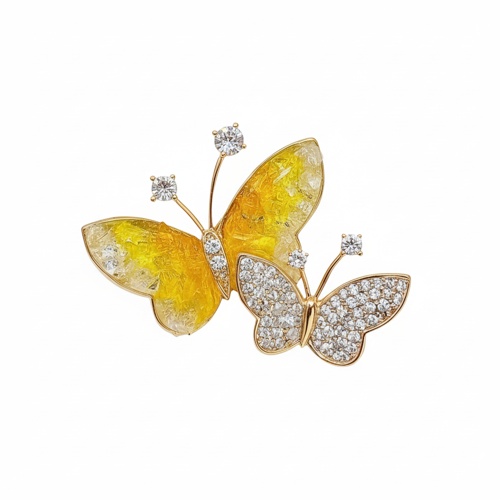 Double Butterfly Brooch on white background