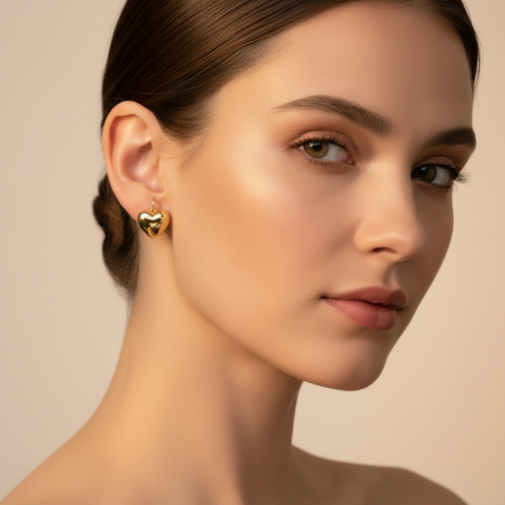 IP Gold Single Heart Earrings Lifestyle
