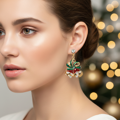 Lifestyle image of Christmas Twin Bell Dangle Earrings