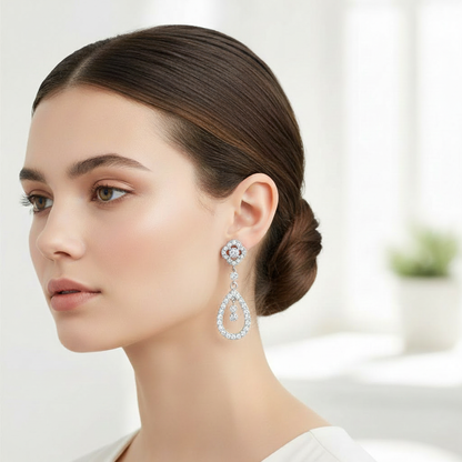 Lifestyle image with smaller crystal drop earrings