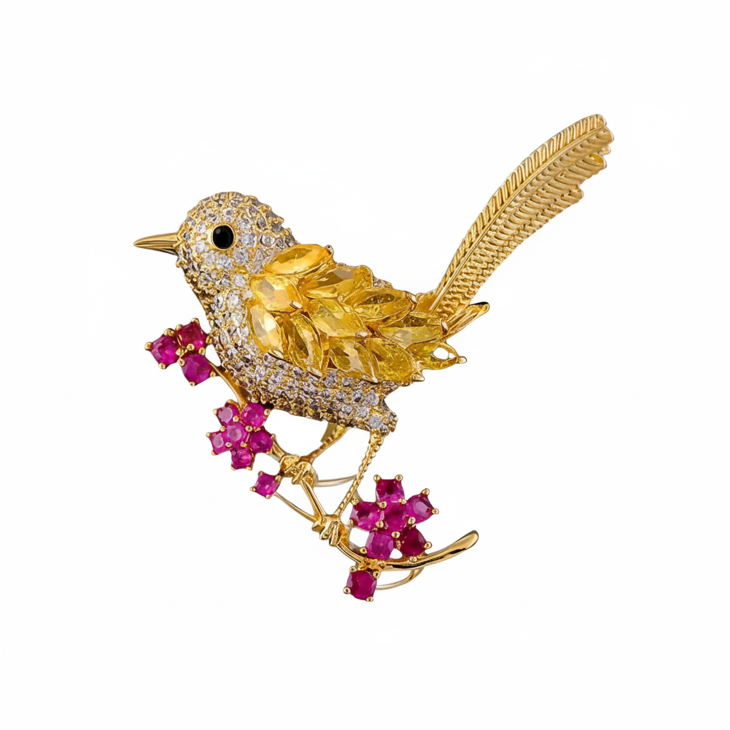 Magpie Bird Brooch - Pure White Background