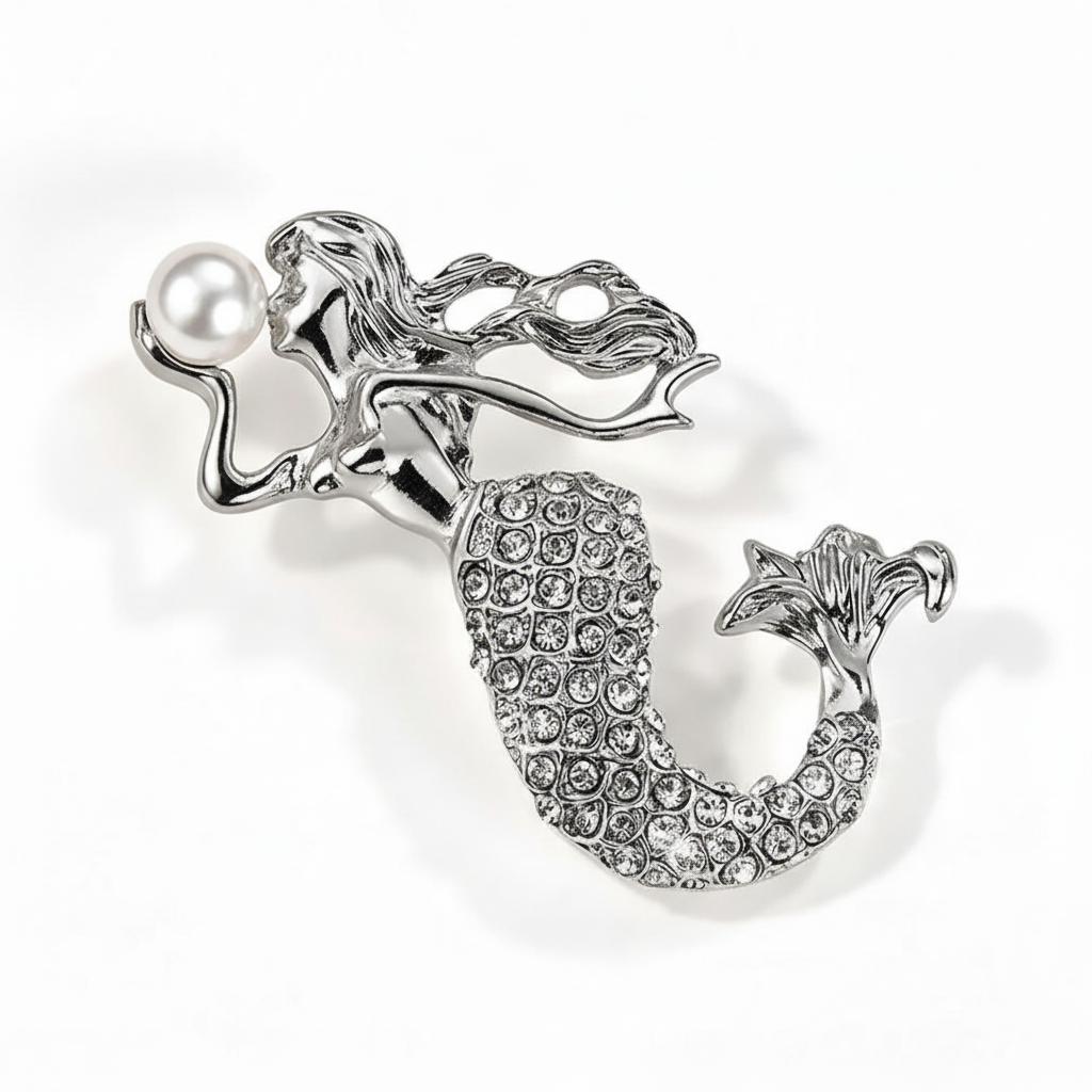 Mermaid Brooch - Pure White Background