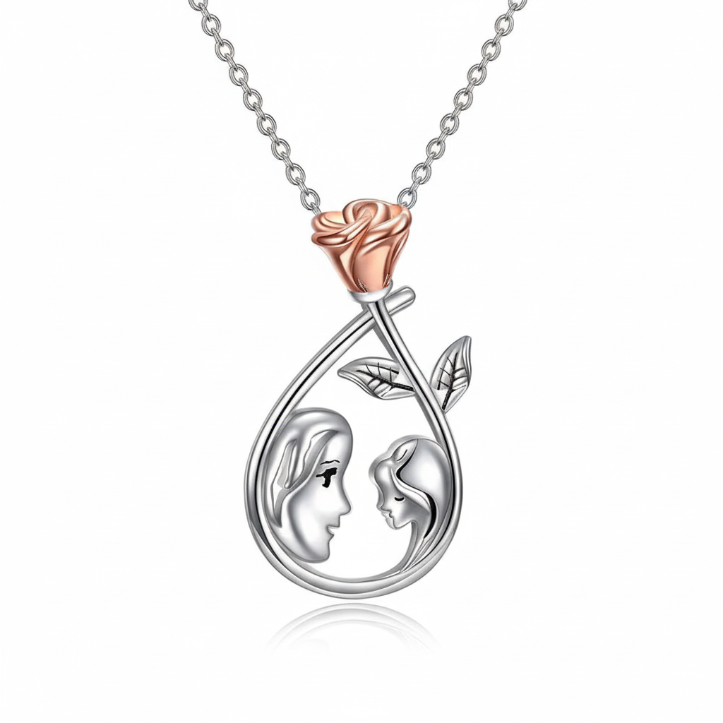 Mom and Daughter Rose Teardrop Pendant