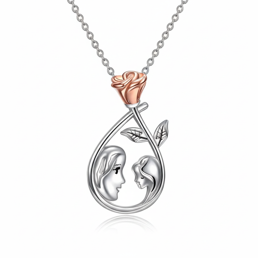 Mom and Daughter Rose Teardrop Pendant