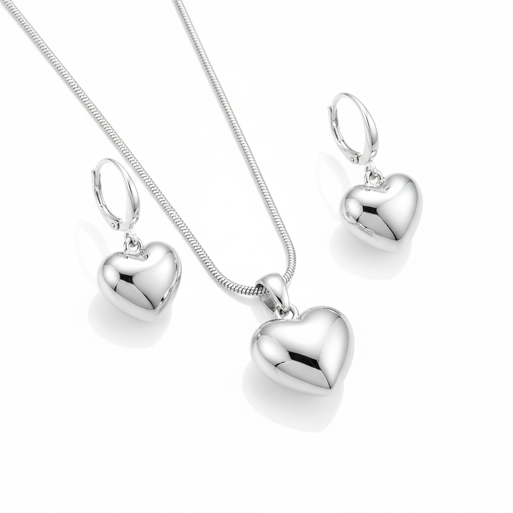 Puffy Heart Jewelry Set with Earring Loops