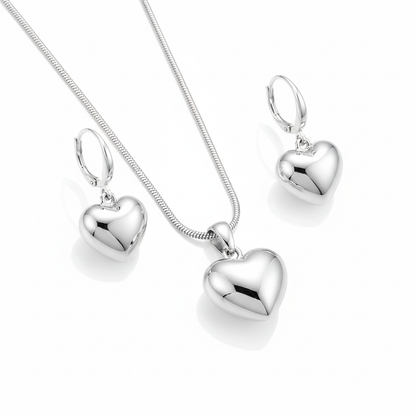 Puffy Heart Jewelry Set with Earring Loops