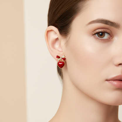 Puffy Heart Ribbon Earrings Small Scale