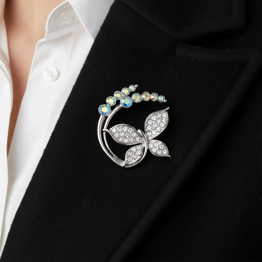 Reveria Brooch on Black Coat