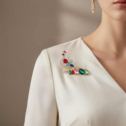 Rhinestone Peacock Brooch Lifestyle