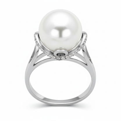 Rhodium 925 Sterling Silver Ring with Synthetic Pearl - White Background 2000x2000