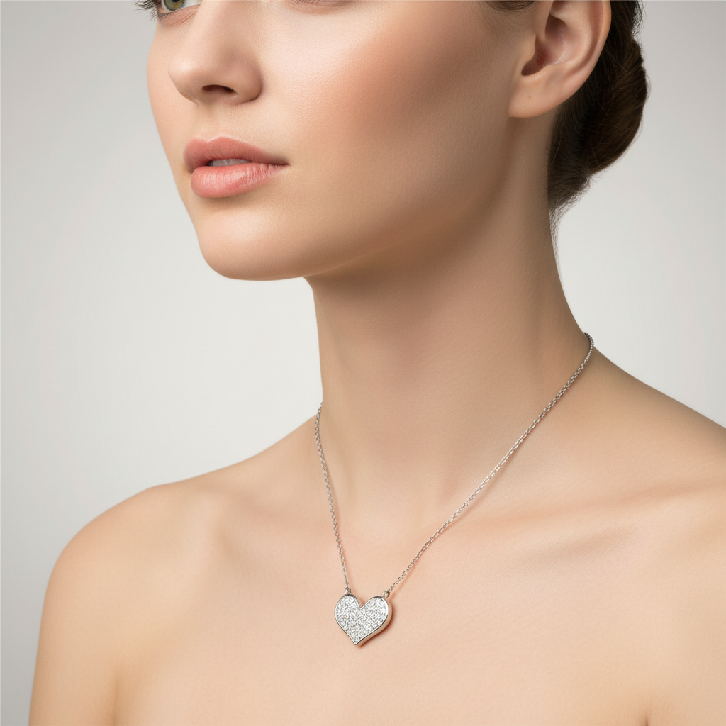 Rhodium Brass Heart Crystal Necklace Lifestyle