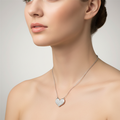 Rhodium Brass Heart Crystal Necklace Lifestyle