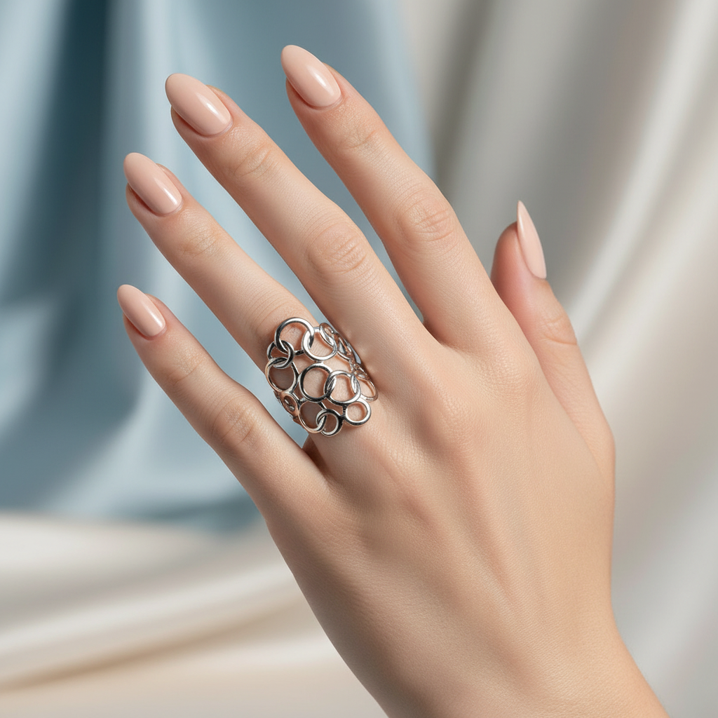 Rhodium Plated Bubble Ring Lifestyle Image