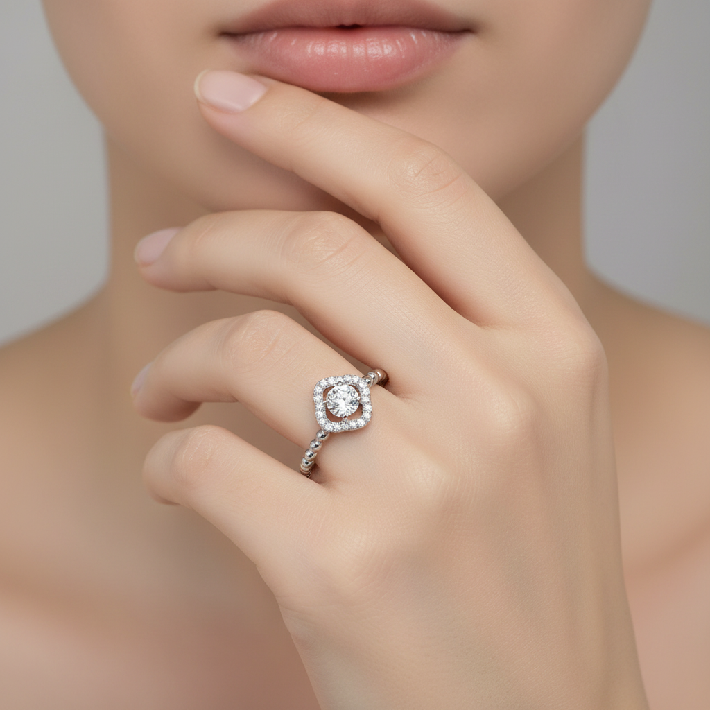 Rhodium Sterling Silver Ring with Clear CZ - Lifestyle 2000x2000