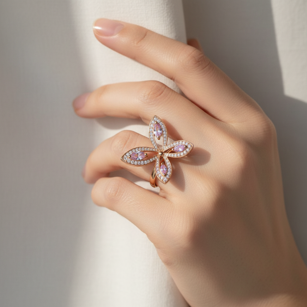 Rose gold butterfly ring lifestyle image