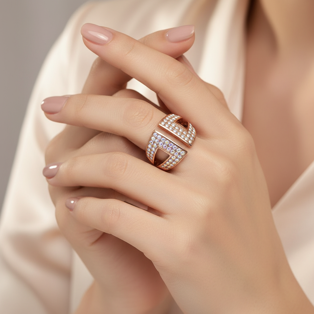 Rose Gold Crystal Ring Lifestyle Image - Corrected