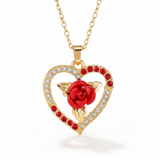 Valentine Rose and Heart Pendant on White Background